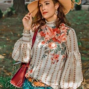 Boho Chic Chiffon Floral Print Blouse